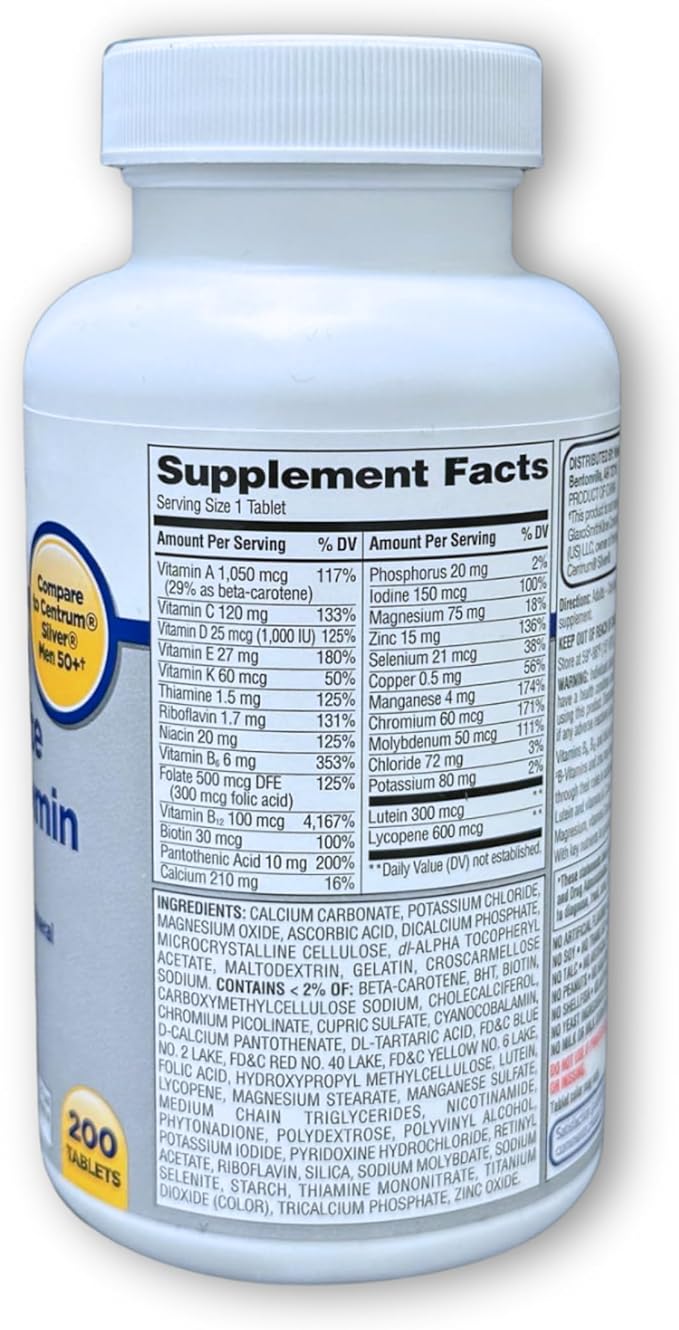 Multivitamin Multimineral for Men 50+ Tablets 200 Count (Pack of 1) Boxed by Fusion Shop Store