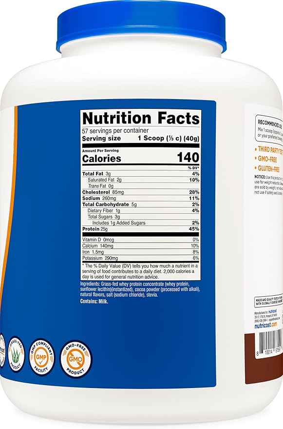 Nutricost Grass-Fed Whey Protein Concentrate (Chocolate) 5LBS - Undenatured Non-GMO Natural Flavors…