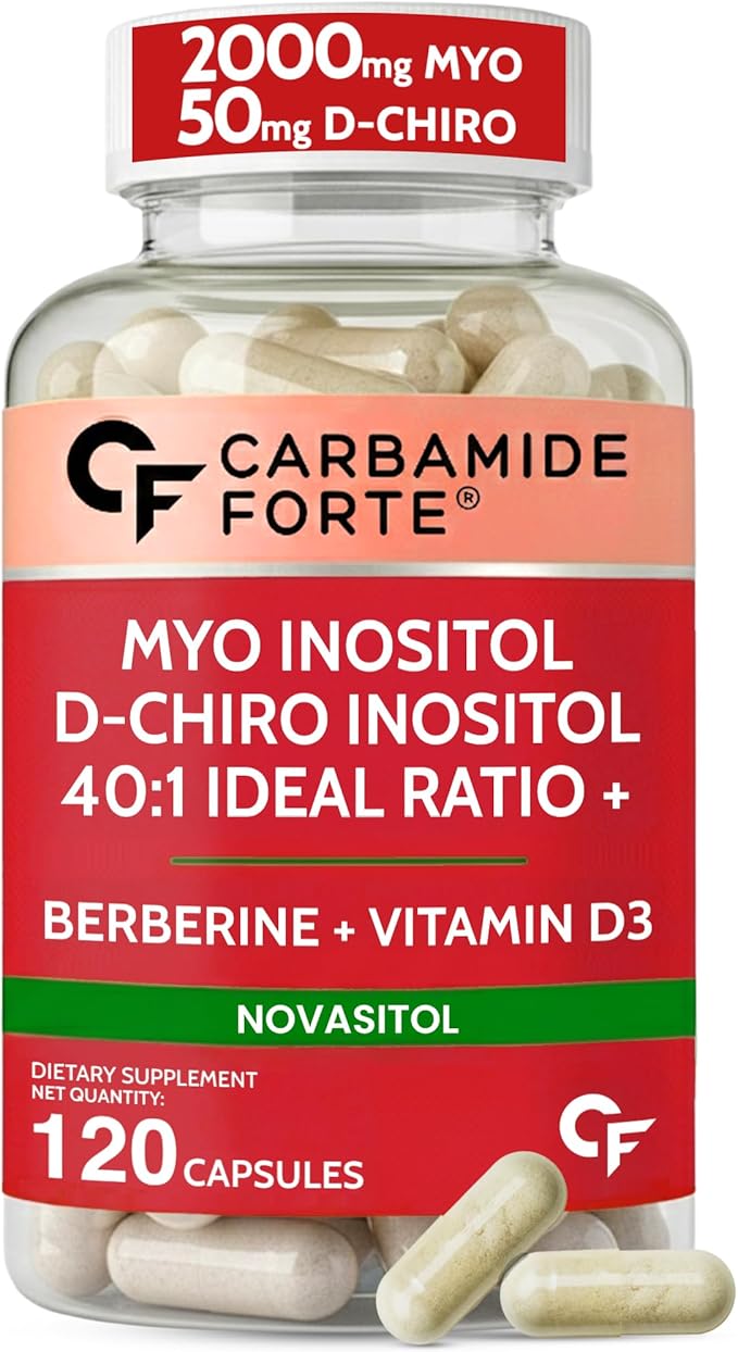 Carbamide Forte Myo Inositol &amp D Chiro Inositol Supplement | Inositol Supplements with Berberine l-Methyl Folate Vitamin D3 &amp Selenium | Ideal 40:1 Ratio - 120 Capsules