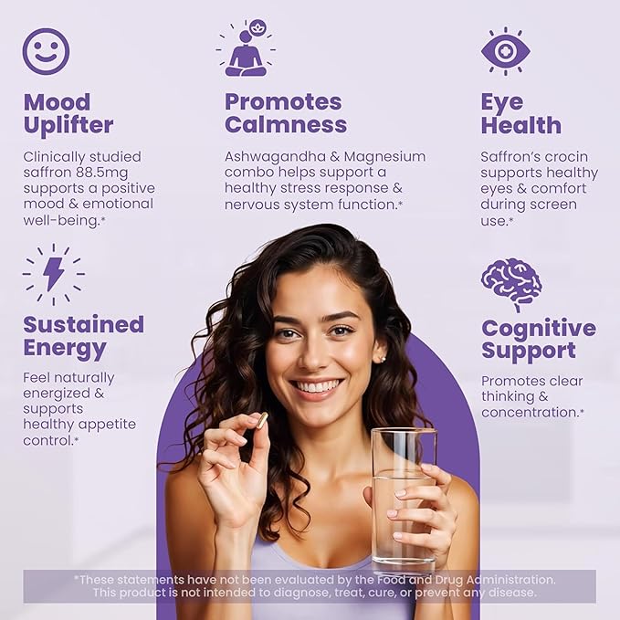 Saffron &amp Maca Root Supplement Combo with Ashwagandha Magnesium Turmeric &amp Bioperine | Mood Energy &amp Eye Health Support Made in USA.