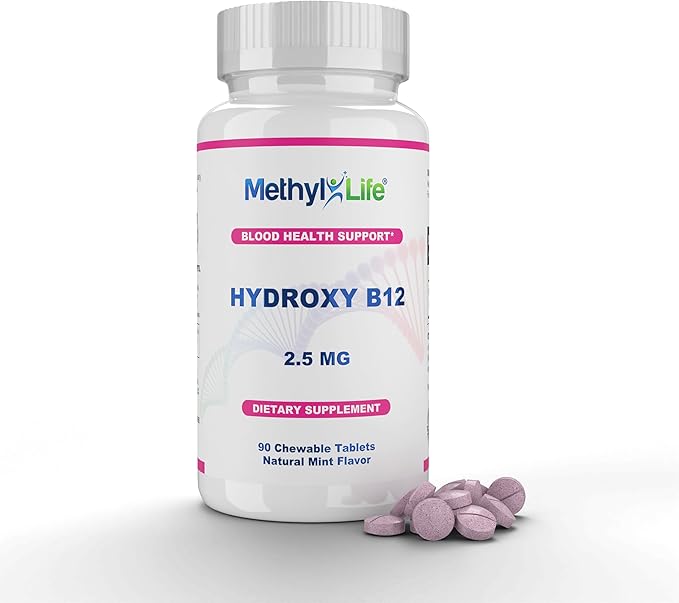 Methyl-Life® Hydroxy B12 Sublingual Tablets – Gentle Vitamin B12 Supplement for Daily Energy &amp Cellular Support – Vegan Non-GMO Gluten &amp Top 14 Allergen Free | 90 Chewable Tablets