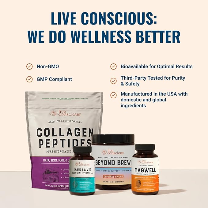 Live Conscious Magwell Magnesium Zinc &amp Vitamin D3 - Magnesium Glycinate Malate &amp Citrate - Triple Supplement for Women &amp Men - for Sleep Bone Heart Immune Support - 120 Caps