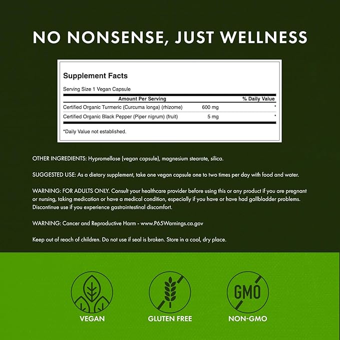 Swanson Premium Turmeric &amp Black Pepper Antioxidant Supplement for Active Adults Seeking Joint Digestion and Circulation Support - Non-GMO Organic (90 Vegan Capsules 2 Pack)