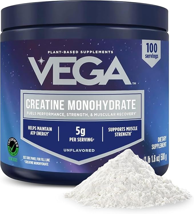 Vega Micronized Creatine Monohydrate Powder Unflavored – 5g Pure Vegan Creatine for Men &amp Women Strength Performance &amp Muscle Growth 100 Servings (17.6 oz)