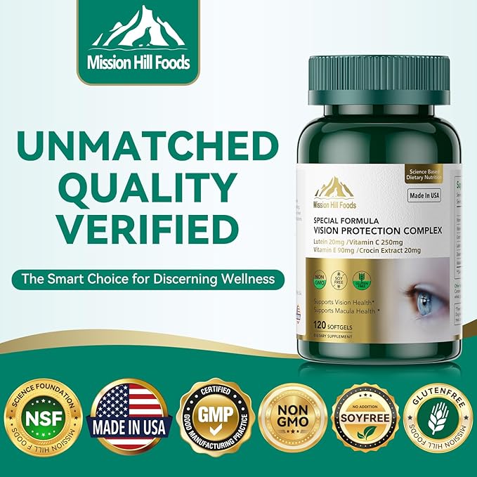 Vision Protection Complex with Lutein Lutein and Zeaxanthin Supplements - 6 in 1 Total Eye Complex Astaxanthin Crocin Vitamin C &amp E 240 Softgels Non-GMO Gluten-Free Supports Eye Health