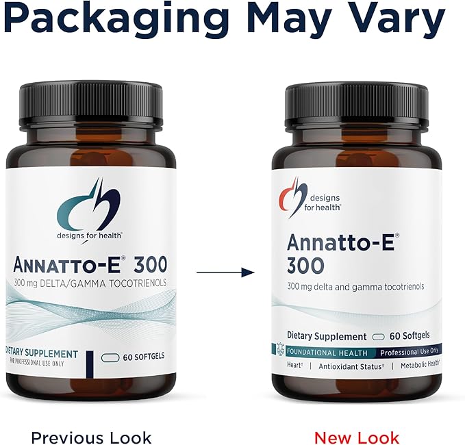 Designs for Health Annatto-E 300mg Tocotrienols Vitamin E - Delta + Gamma Tocotrienols to Support Heart Health Eye Health Healthy Aging - DeltaGold Antioxidants Supplement (60 Vitamin E Softgels)