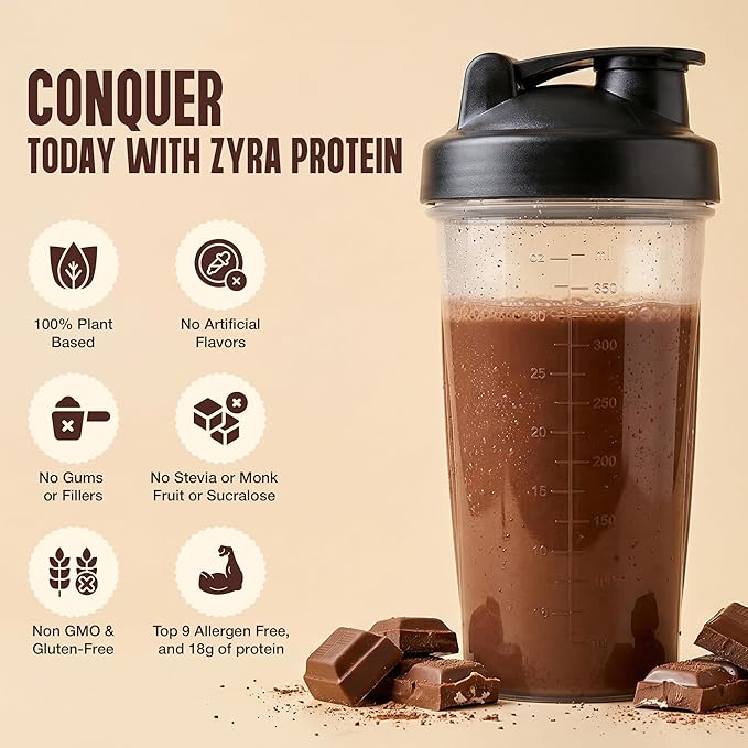 Zyra Pea Protein Powder Chocolate – 18g Plant Based Protein Vegan Dairy Free Gluten Free Soy Free Top 9 Allergen Free Low Carb Keto Friendly Smooth Mixing Easy to Digest