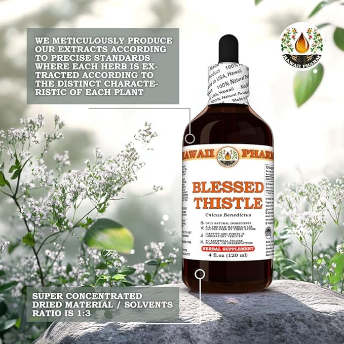 Blessed Thistle (Cnicus Benedictus) Dry Leaf Stem and Flower Tincture Made in Hawaii Raw Materials All Natural Vegan Pure Liquid Extract - 4 fl.oz