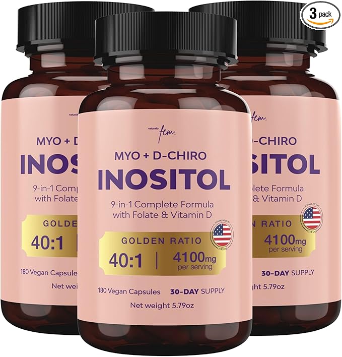 Premium Inositol Supplement 3x Bundle - Myo-Inositol &amp D-Chiro Inositol Supplement for Women 4100mg (40:1 Ratio) – 9-in-1 Hormonal &amp Metabolic Support with Folate Vitamin B6 B12 D3 Zinc &a