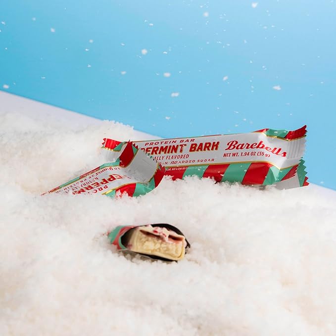 Barebells Protein Bars Peppermint Bark – 24 Count (Pack of 2) 20g Protein Creamy Vanilla Nougat with 1g Sugar White Chocolate Coated Snack for Breakfast or Post-Workout