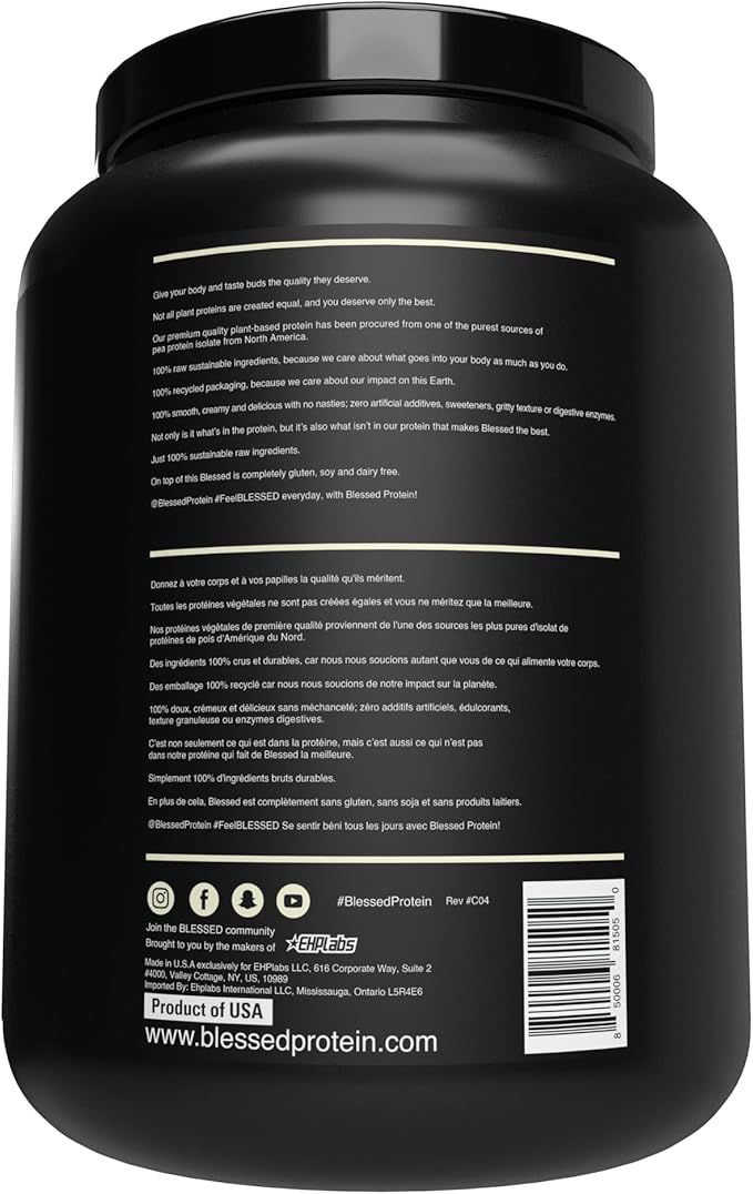 Blessed Vegan Protein Powder - Plant Based Protein Powder Meal Replacement Protein Shake 23g of Pea Protein Powder Dairy Free Gluten Free Soy Free No Sugar Added 30 Servings (Vanilla Chai)