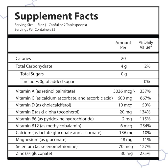 Drucker Labs -intraIMMUNE Organic Liquid Daily Immune &amp Defense Support Multivitamin Elderberry Echinacea Zinc Vitamin D C E Vegan Non GMO Gluten Free (32 oz. Sugar Free Peach Berry)