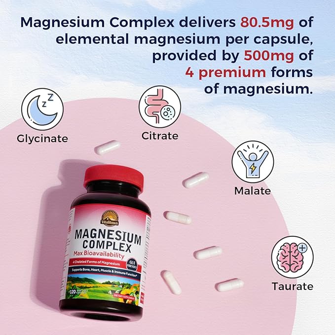 Vitalitown Magnesium Complex &amp Inositol Bundle - 500mg Chelated Magnesium Glycinate + Myo-Inositol &amp D-Chiro for Women Sleep Support Muscle Relaxation &amp Hormone Balance Vegan Non-GMO
