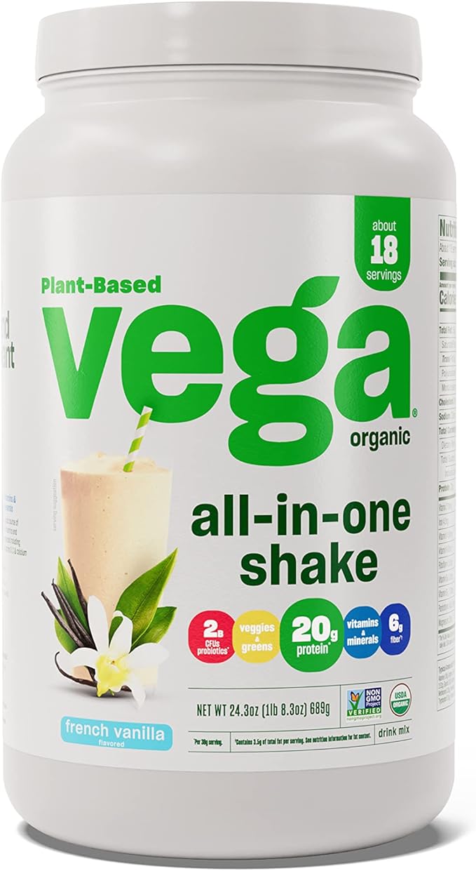 Vega Organic All-in-One Vegan Protein Powder French Vanilla -Superfood Ingredients Vitamins &amp Premium Sport Protein Vanilla Protein Powder Vegan Non GMO Gluten Free Plant Based Protein Powder
