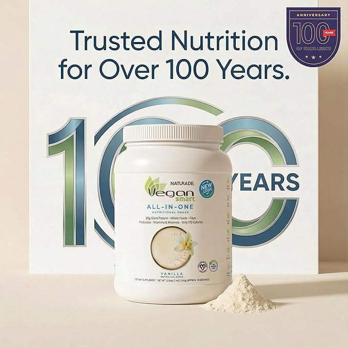 Vegansmart Naturade All-in-One Plant-Based Shake – Low Sugar Nutrition with Protein Fiber Vitamins &amp Minerals Supports Balanced Energy &amp Wellness Vanilla Vegan - 22.75 oz