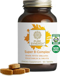 PURE SYNERGY Super B-Complex | Vitamin B Complex Made with Organic Whole Foods | Vegan Supplement with Natural Vitamin B12 Niacin and Folate | for Energy Focus and Mood Support (60 Tablets)