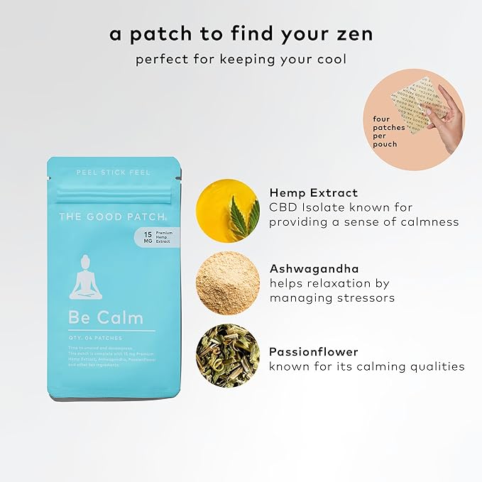 The Good Patch Be Calm Patch with Hemp Unwind + Decompress Natural Patch with Hemp Extract Ashwagandha Root Passionflower Plant Powered Wearable Wellness Sustained Release (16 Total Patches)