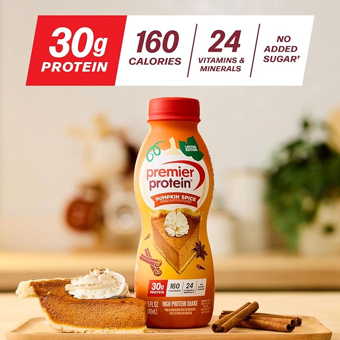 Premier Protein Shake LIMITED EDITION Pumpkin Spice 30g Protein No Added Sugar 24 Vitamins &amp Minerals to Support Immune Health 11.5 fl oz 12 Pack