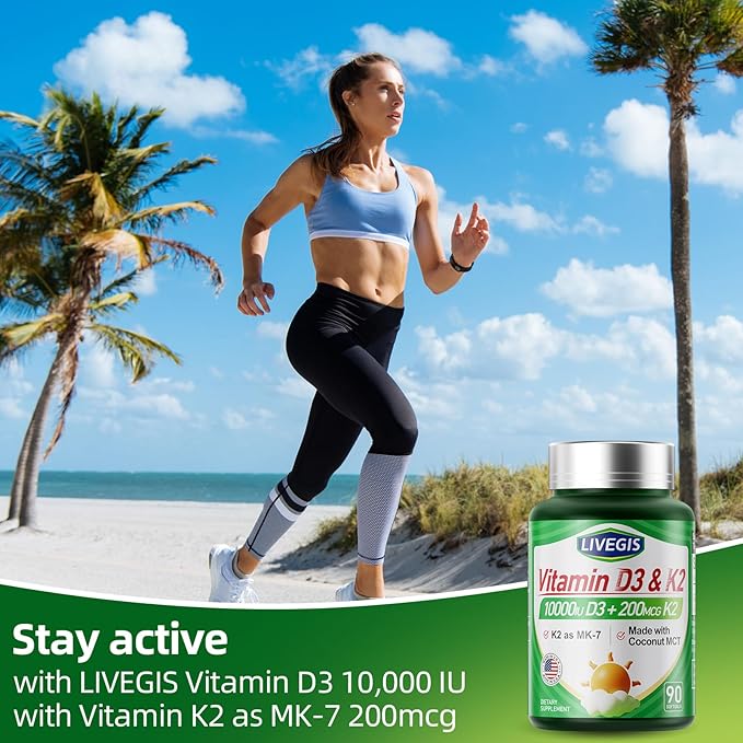 Vitamin D3 K2 Softgels Vitamin D3 10000 IU with K2 (MK-7) 200 mcg with Coconut Oil Softgels Supports Calcium Absorption Bone Immune and Heart Health - 90 Counts * 2 Packs
