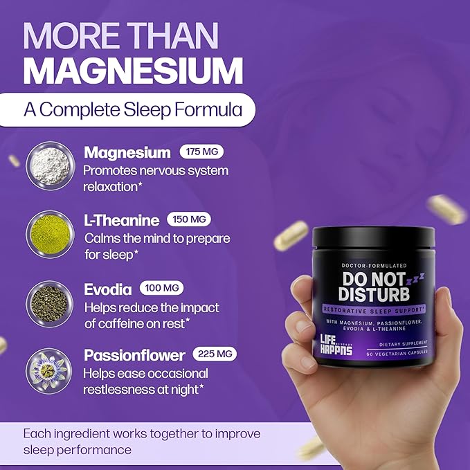 Doctor Formulated Triple Magnesium for Sleep Calm &amp Relaxation with Chelated Magnesium Glycinate L-Theanine Passionflower &amp Evodia – Non-Habit No Melatonin Magnesium Sleep Aid Support Supp