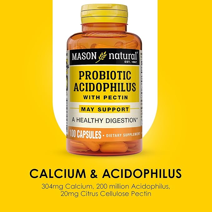 MASON NATURAL Probiotic Acidophilus 150 Day Supply Supports Regularity and Normal Digestion with Pectin &amp Calcium 100 Capsules (Pack of 3)