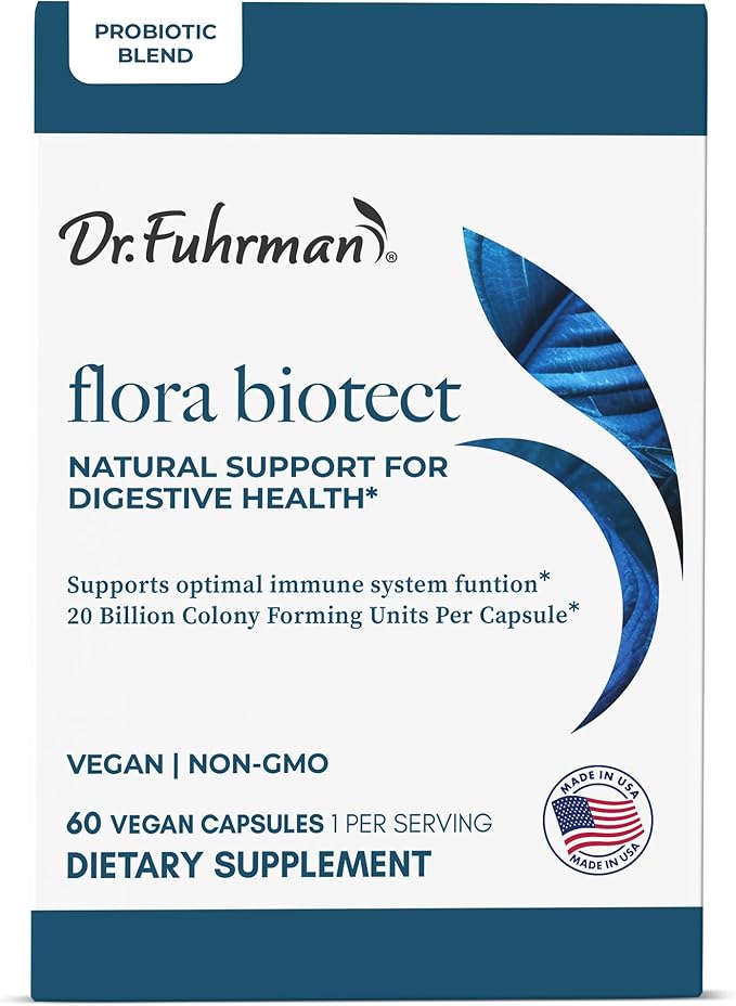 Dr. Fuhrman Prebiotic and Probiotic for Women &amp Men | Flora Biotect Natural Support for Digestive Health &amp Gut Biome | Provides Bloating Relief &amp Bowel Regularity | 20 Billion Live Strains