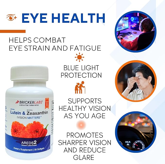 Bricker Labs Natural Lutein + Zeaxanthin Eye Supplement – Supports Eye Brain and Skin Health with Macular Carotenoids Superior Bioavailability AREDS2 Chosen Lutein Source – 60 Soft Gels