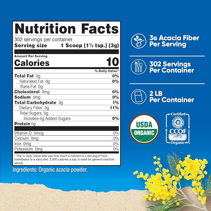 Nutricost Organic Acacia Fiber Powder (2 LB) - USDA Certified Organic Non-GMO Gluten Free