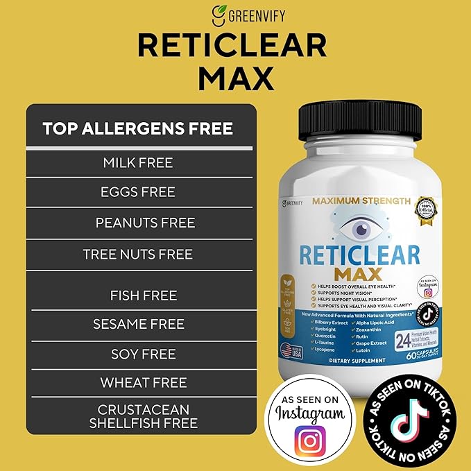 Reticlear Max Eye Health Supplement 60 Capsules Vision Support with 24 Natural Ingredients 30 Day Supply (2)