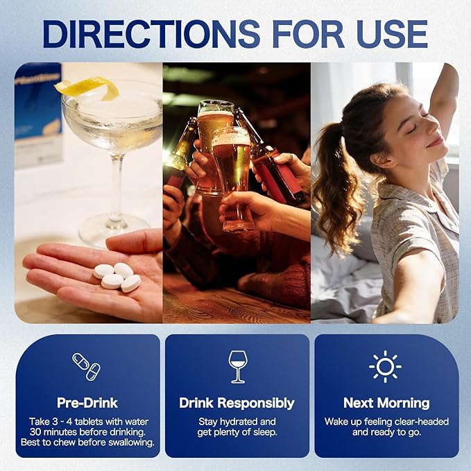 Hangover Relief Supplement – Feel Better After Drinking – Fast Morning Recovery Support – Probiotic-Powered Formula – 16 Chewable Tablets (12 + 4 Bonus)