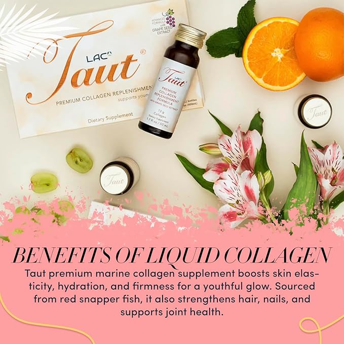 TAUT Premium Advanced Collagen - Liquid Collagen for Women Collagen Drink Advanced Formula for Hydration Vitamins C Wrinkles Fine Lines and Sagging Skin - Best Liquid Collagen