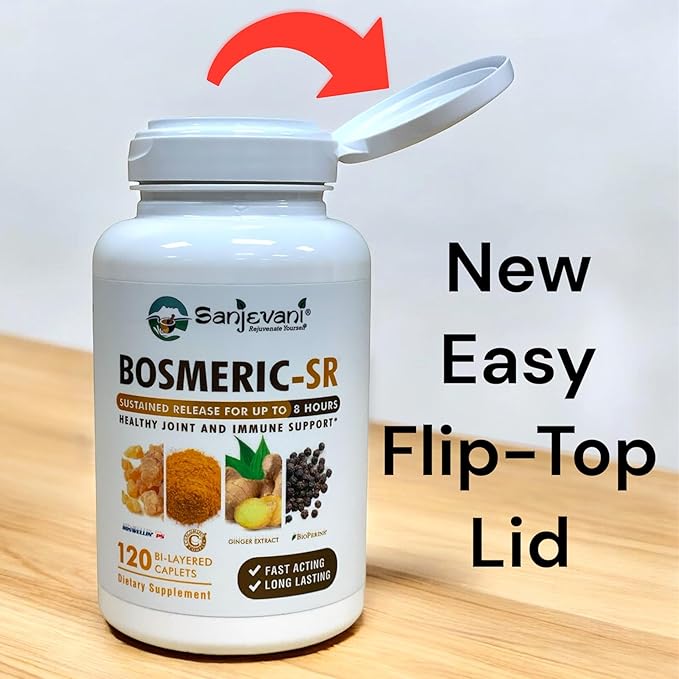 Joint Immune Support Supplement Patented Blend Turmeric Curcumin C3 Complex with Black Pepper Boswellia PS Extract &amp Ginger Fast-Acting 20 minutes 8-Hour Sustained Release 120 Caplets - Sanje