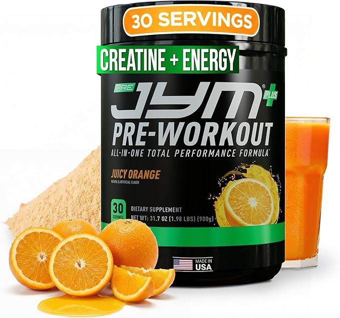 JYM Supplement Science Pre JYM Plus Orange Pre-Workout Powder Amino Nitrates Creatine Betaine Nootropics BCAA’s for Men &amp Women 30 Servings