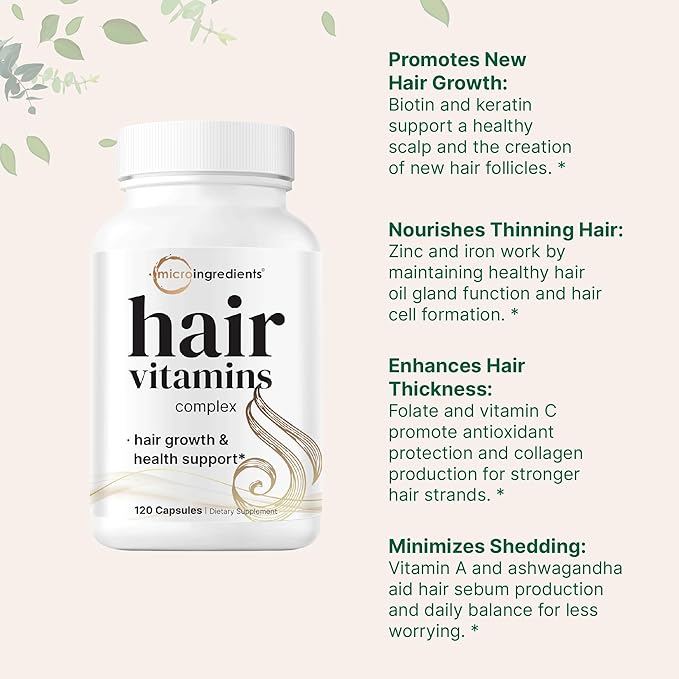 Micro Ingredients Vitamin D3 5000iu + K2 100mcg Softgels &amp Hair Vitamins Complex Capsules Bundle 2 Pack | Essential Sunshine Vitamins | 14-in-1 Advanced Hair Growth Support