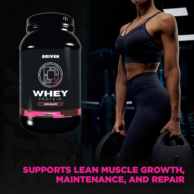 Driven WHEY- Grass Fed Whey Protein Powder: Delicious Clean Protein Shake- Improve Muscle Recovery with 23 Grams of Protein with Added BCAA and Digestive Enzymes (2 lb Chocolate Milkshake)