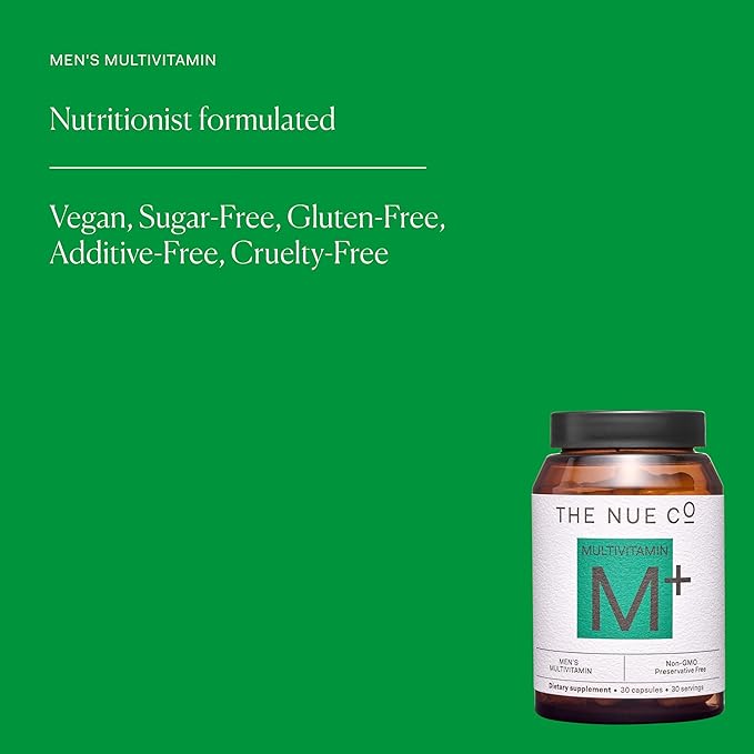 The Nue Co. MEN'S MULTI VITAMIN Supplement Supports Energy Immunity Focus Vegan Gluten Free 30 Capsules