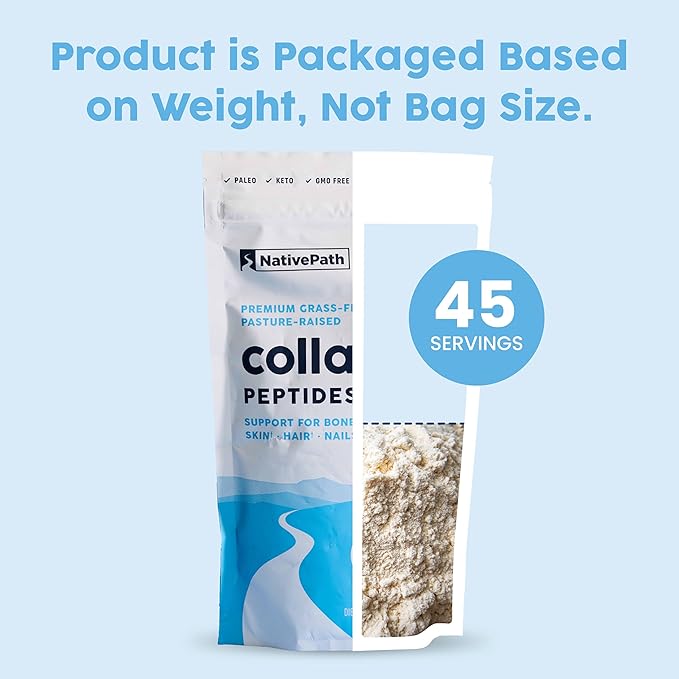 NativePath Collagen Peptides Protein - Hydrolyzed Type 1 &amp 3 Collagen Powder for Skin Hair Nails - 15.9 oz (45 Servings)