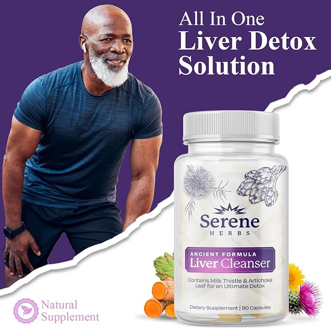Serene Herbs Liver Cleanse Detox &amp Repair Formula – Pure Health Liver Support with Milk Thistle Artichoke &amp Dandelion Root for Fatty Liver &amp Liver Health Herbal Detox Supplement Capsules