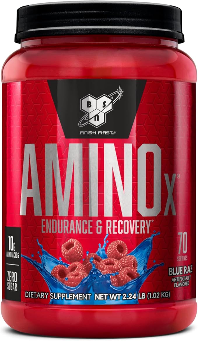 BSN Amino X Muscle Recovery &amp Endurance Powder with BCAAs 10 Grams of Amino Acids Keto Friendly Caffeine-Free Support Endurance Zero Sugar Blue Raz 70 servings 35.84 Ounce (Packaging May V