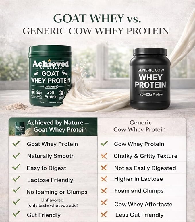 Nature's Diet Achieved Unflavored Instantized Goat Whey Protein Powder from Grass Fed Pasture Raised Goats On Wisconsin Family Farms - 25g Protein per Serving | 20 Servings