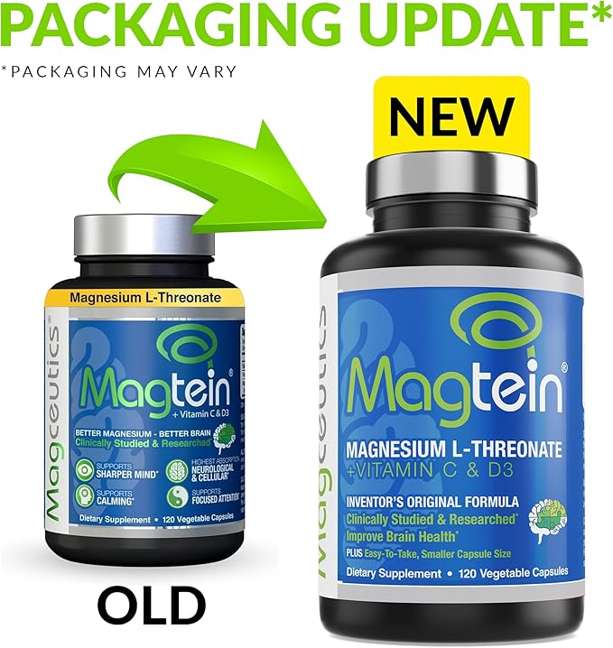 Magtein Magnesium L-Threonate 120 Capsule and Magceutics MagteinPRO 90 Capsules - Bundle