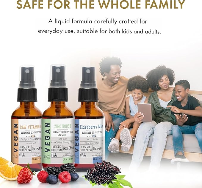 Liquid Vitamins (Pack of 3) Sambucus Nigra Elderberry Mist Zinc Boost Mist and Vitamin C Mist - Non-GMO Gluten-Free - 240 Days Supply - Trio Bundle