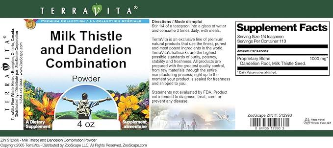 Milk Thistle and Dandelion Combination Powder (4 oz ZIN: 512990)
