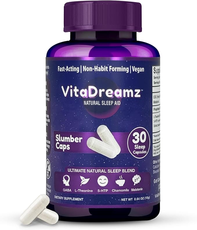 Melatonin Capsules for Sleep - Natural Sleep Aid Supplement with L-Theanine &amp GABA - SleepEZ Pillowz 30 Count