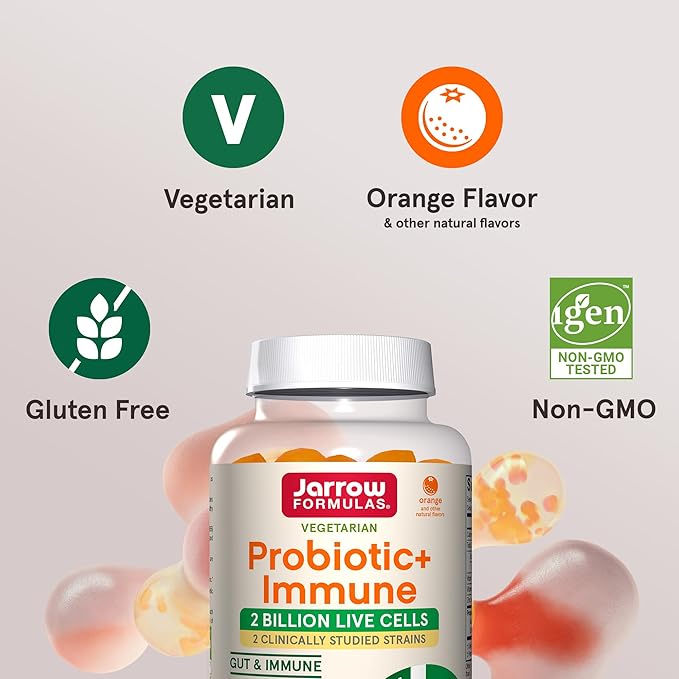 Jarrow Formulas Probiotic+ Immune Gummies 2 Billion CFU Supplement for Digestive Health and Immune Support 90 Orange Flavor Probiotic Gummies 45 Day Supply12 Packs