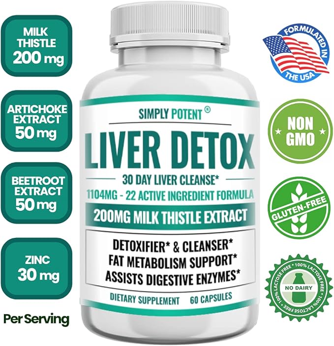 Liver Cleanse Detox &amp Repair Supplement Artichoke Extract Liver Health Formula w 22 Herbs for Liver Support Liver Detox Cleanse Pills - Milk Thistle Dandelion Turmeric Ginger Beet Zinc 60 Capsu
