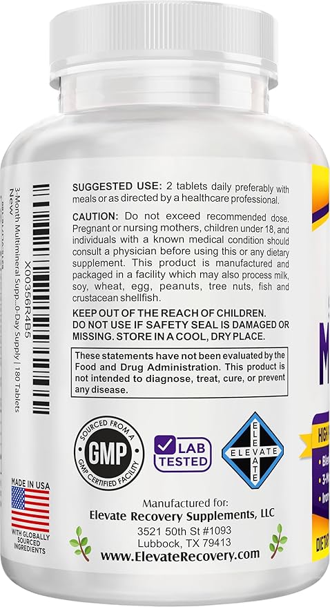 3-Month Multimineral Supplement Support Iron-Free Formula | Daily Multiminerals | Multi-Mineral Supplements | Minerals Complex | 90-Day Bulk Supply | 180 Tablets