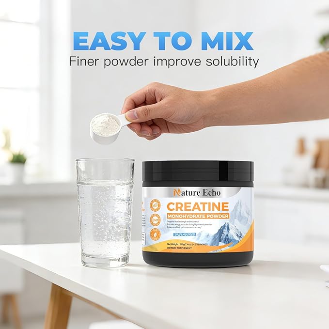 Creatine Monohydrate Powder - Unflavored - 42 Servings - 5g of Creatine Monohydrate - Supports Muscle ATP Production Energy Strength - Vegan Gluten Free