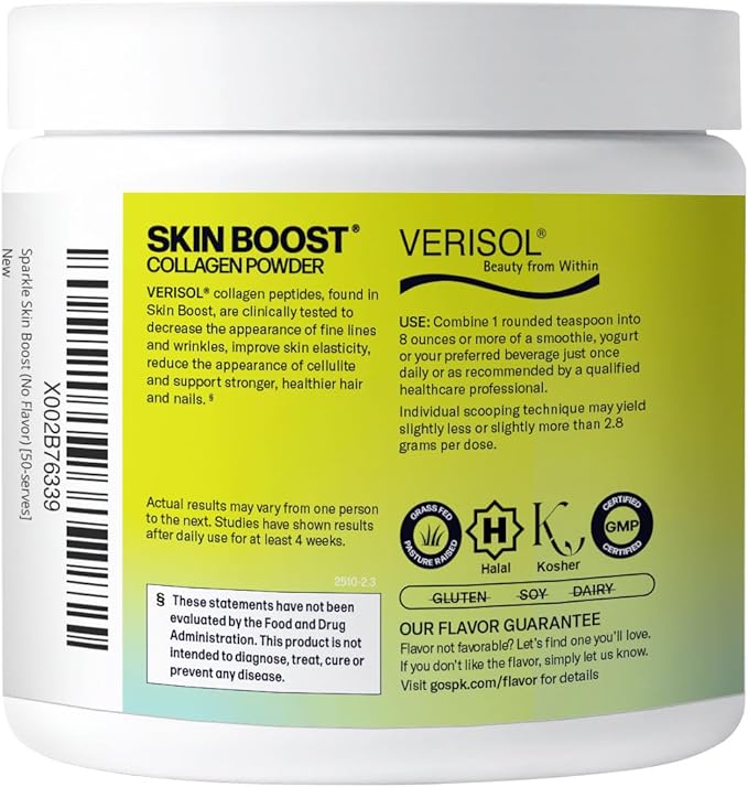 Sparkle Wellness VERISOL Bioactive Hydrolyzed Collagen Peptides | Collagen Powder Supplement with Vitamin C for Skin Hair &amp Nail Health | Skin Boost (No Flavor) [50-Serves]