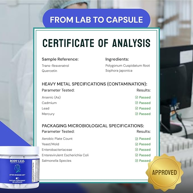 Body C.E.O. After Drinking Aid - Electrolyte Balance &amp Recovery - DHM (Dihydromyricetin) L-Cysteine Prickly Pear Milk Thistle Zinger Vitamin-B for Recovery - Filler-Free Formula - 60 Capsules